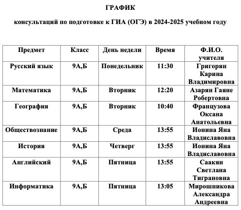 График консультаций к экзаменам